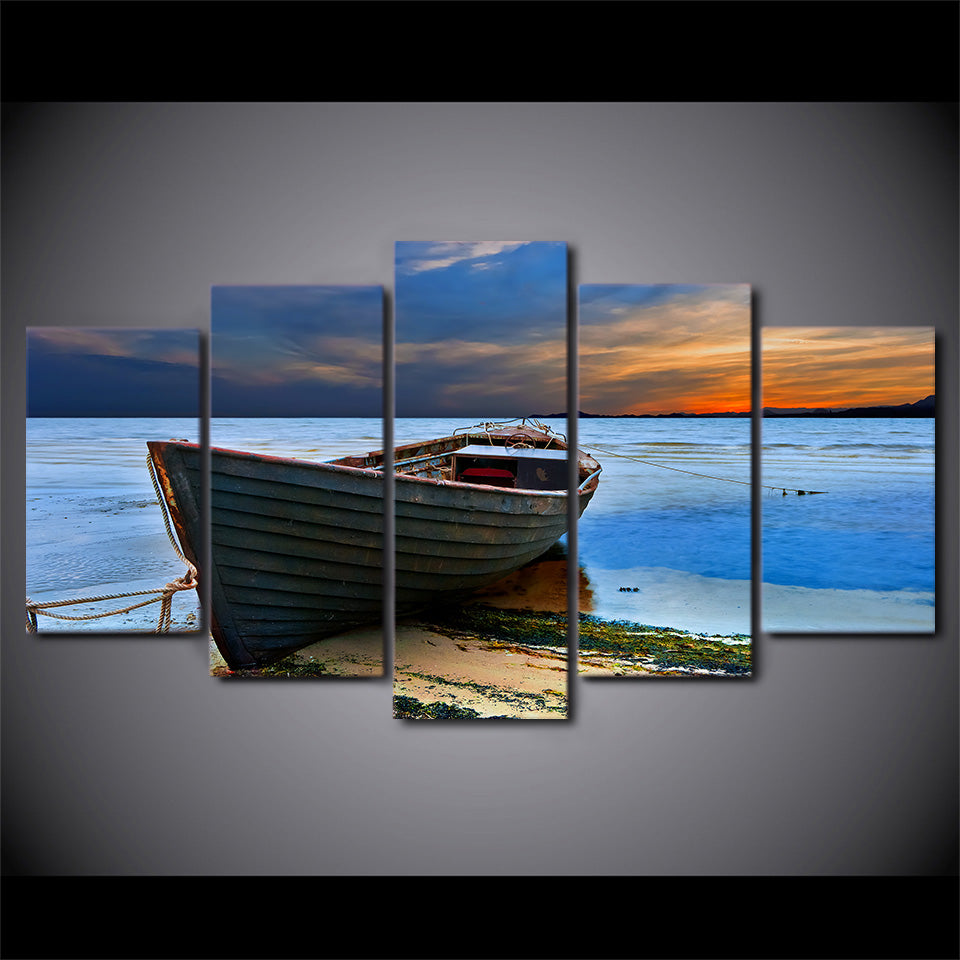 HD Printed 5 Piece Canvas Art Fishing Boat Painting Framed Modular Seascape Wall Pictures for Living Room Free Shipping CU-2482B