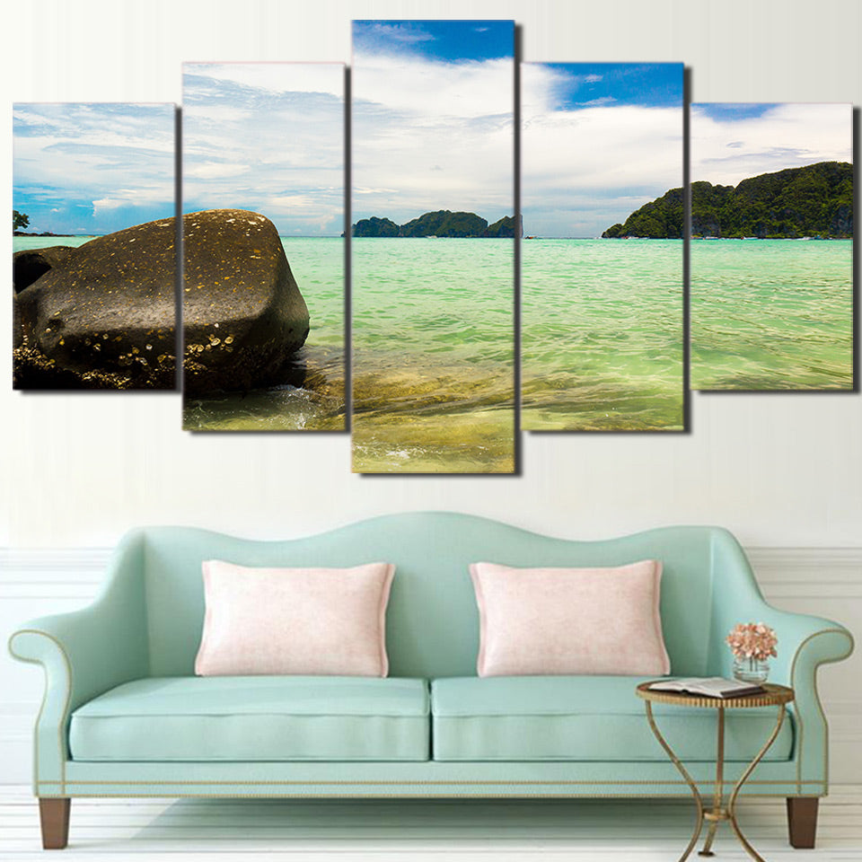 HD Printed 5 Piece Canvas Art Seaside Painting Modular Seascape Wall Pictures for Living Room Home Decor Free Shipping CU-2343B