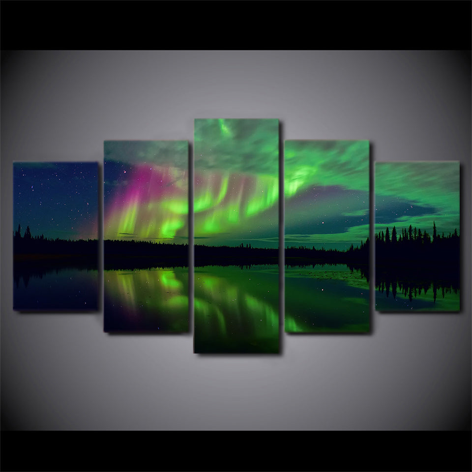 HD Printed 5 Piece Canvas Art Aurora Lake Shadow Landscape Painting Wall Pictures for Living Room Modern Free Shipping NY-6792B