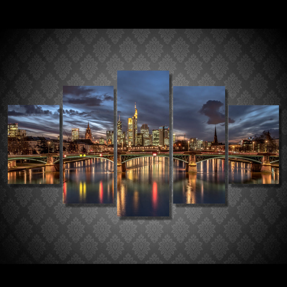 5 piece wall art canvas painting HD Printed city night view light room decor print poster picture canvas Free shipping/ny-6035