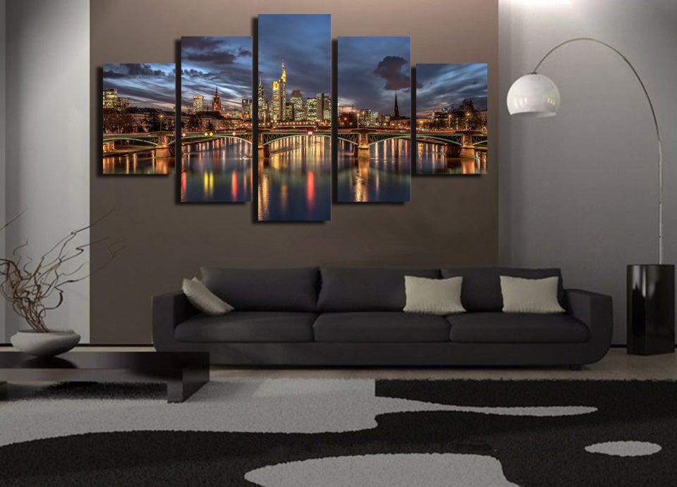 5 piece wall art canvas painting HD Printed city night view light room decor print poster picture canvas Free shipping/ny-6035