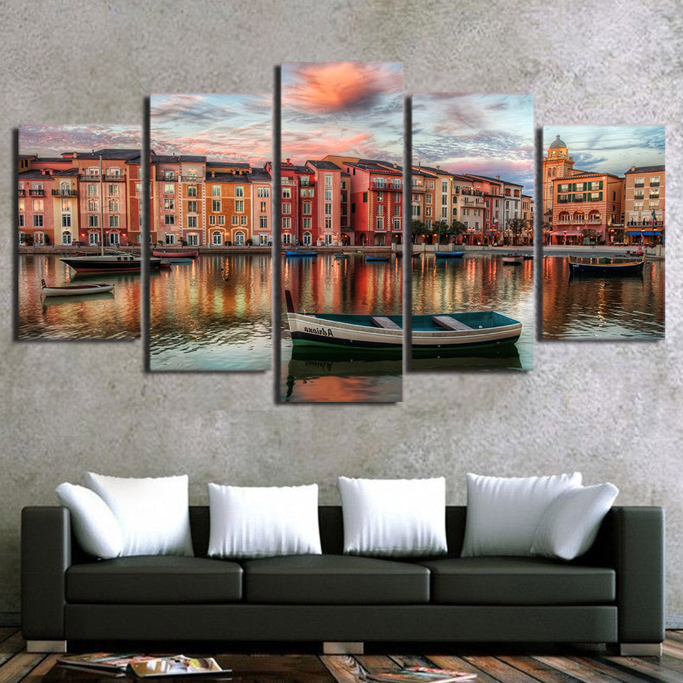 HD Printed 5 Piece Canvas Art Print Water City Building Large Canvas Wall Pictures for Living Room Modern Free Shipping ny-6733B