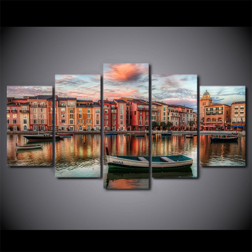 HD Printed 5 Piece Canvas Art Print Water City Building Large Canvas Wall Pictures for Living Room Modern Free Shipping ny-6733B