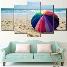 Load image into Gallery viewer, HD Printed 5 Piece Canvas Art Beach Painting Rainbow Umbrella Wall Pictures Decor Framed Modular Painting Free Shipping CU-2405B
