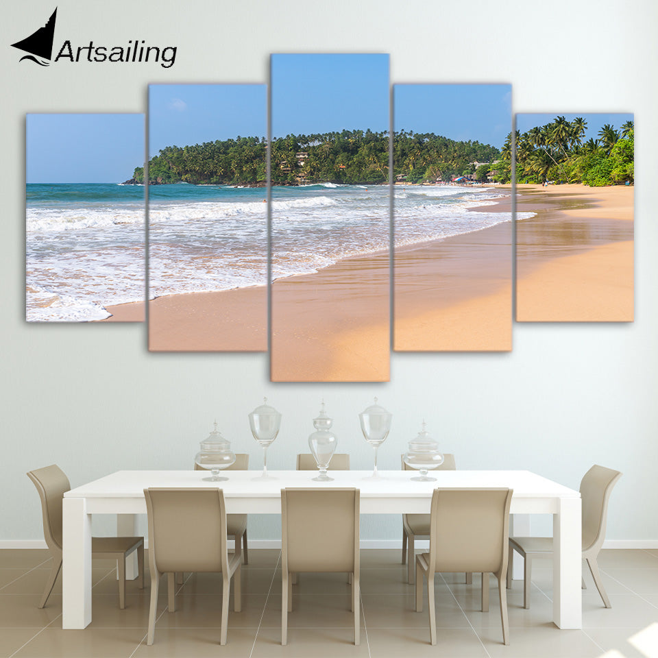 HD Printed 5 Piece Canvas Art Seascape Wave Painting Beach Framed Wall Pictures for Living Room Modern Free Shipping CU-2274C