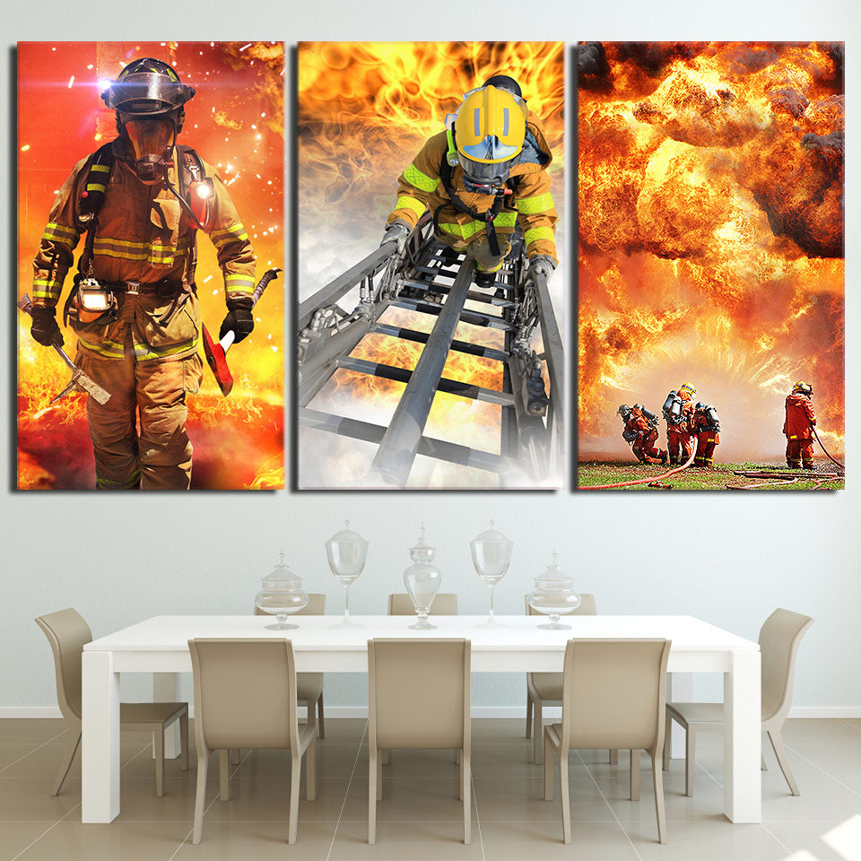 HD Printed 3 Piece Canvas Art Fireman Fire Flame Fighting Painting Wall Pictures for Living Room Modern Free Shipping NY-6918D
