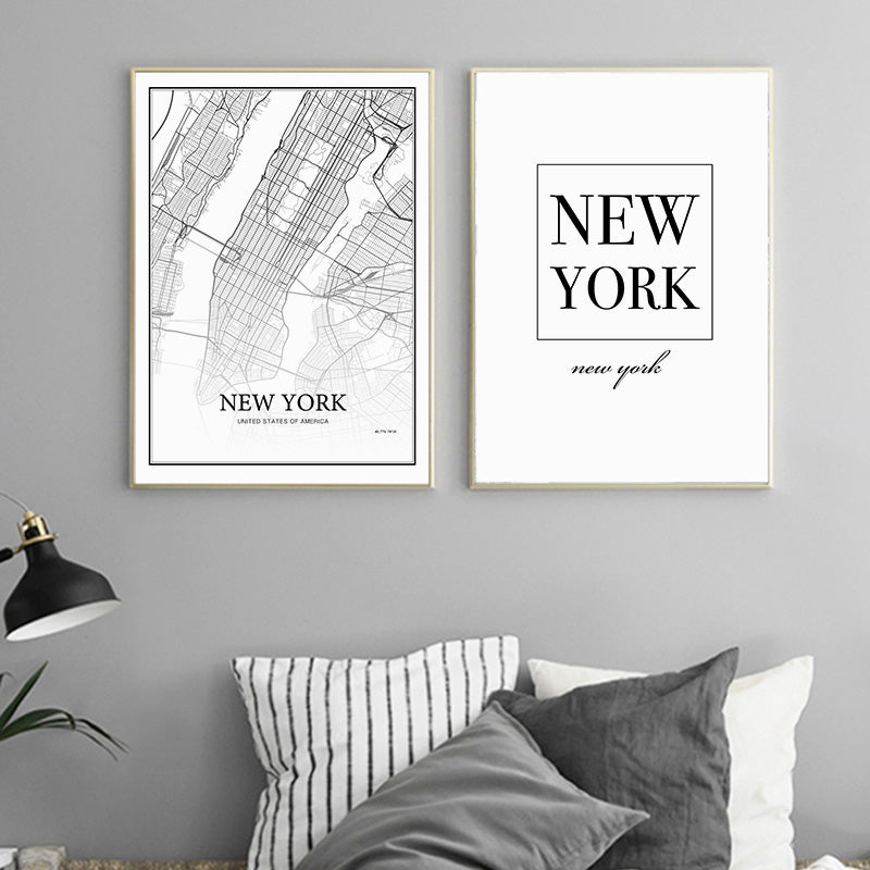 900D Nordic Style Canvas Art Print Painting Poster, New York City Map Wall Pictures for Home Decoration, Wall Decor NOR39