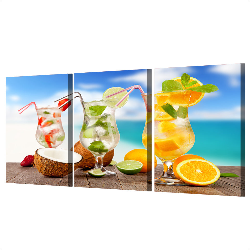 HD Printed 3 Piece Canvas Art Fruit Cold Drink Painting Tropical Seascape Wall Pictures for Living Room Free shipping NY-6971D