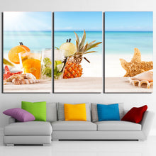 Load image into Gallery viewer, HD Printed 3 Piece Canvas Art Ice Fruit Drink Painting Beach Poster Shells Wall Pictures for Living Room Free shipping NY-6969D
