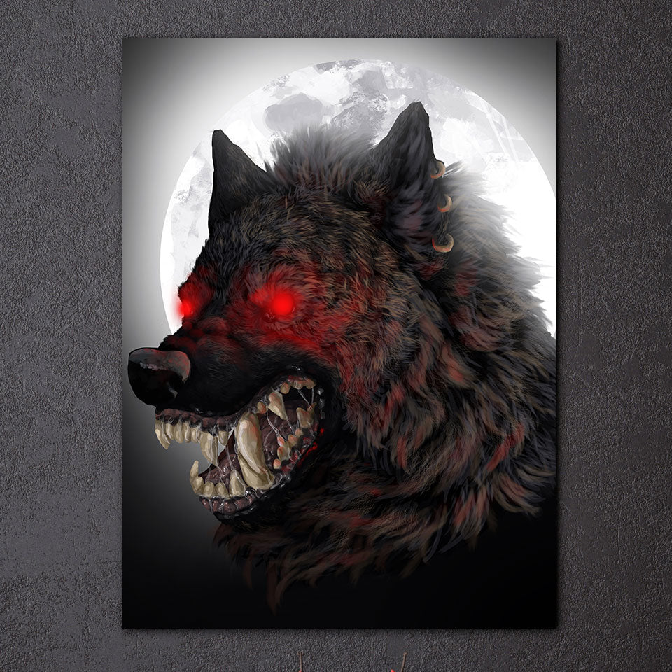 HD Printed 1 Piece Red Eyes Glowing Wolf Canvas Painting Animal Picture Canvas Prints Posters and Prints Free Shipping NY-7275D