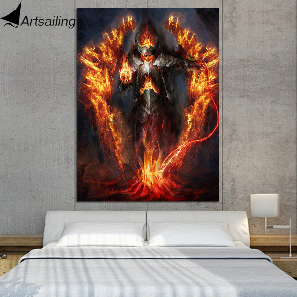 1 Piece Canvas Art Fantasy Warrior Burning Armor Poster HD Printed Wall Art Home Decor Canvas Painting Picture Prints NY-6605C