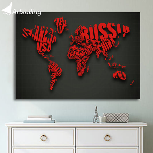HD Printed 1 Piece World Map Red Contour Canvas Painting Animal Canvas Prints Posters and Prints Free Shipping CU-2699D