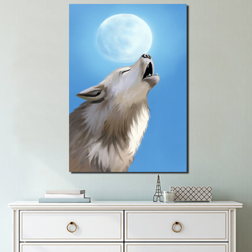 HD printed 1 piece canvas art Animal wolf moon howling painting wall pictures for living room modern free shipping/NY-7061C