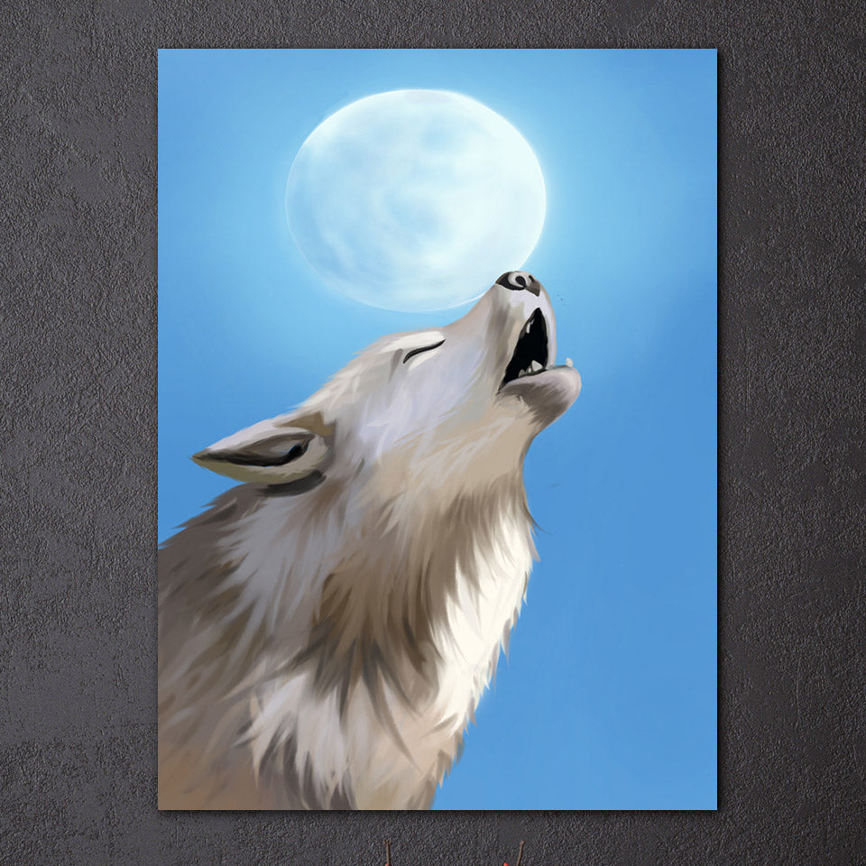 HD printed 1 piece canvas art Animal wolf moon howling painting wall pictures for living room modern free shipping/NY-7061C