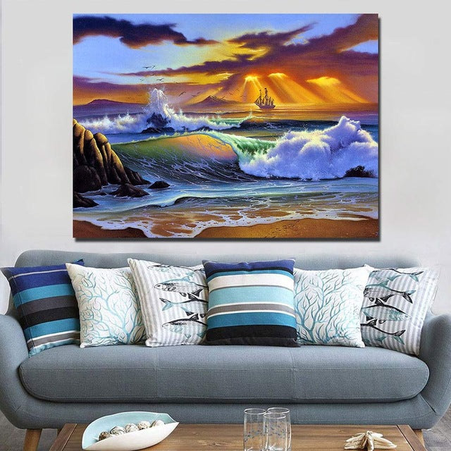 HD Printed canvas art tidal painting seascape color sunset poster Home Decor wall pictures for living room Artsailing
