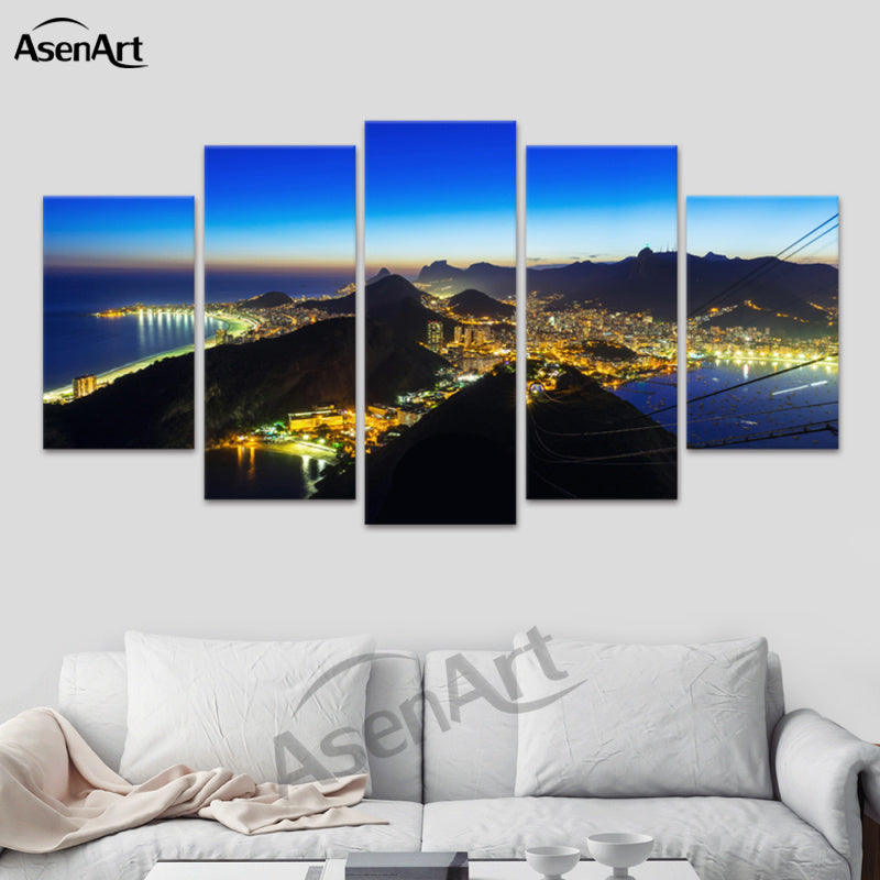 Wall Art Modern Canvas Painting  5 Panel Picture Cityscape Rio De Janeiro Brazil Coastline for Living Room Home Decorative
