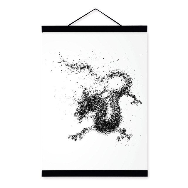 Abstract Black White Ink Animal Wolf A4 Wooden Framed Poster Minimalist Wall Art Canvas Painting Picture Print Home Decor Scroll