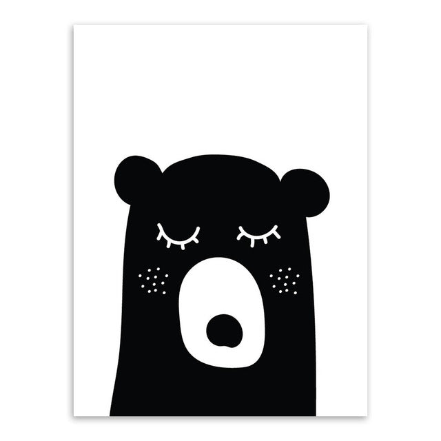Black White Kawaii Animal Bear Rabbit Poster A4 Nordic Baby Kids Room Wall Art Print Pictures Home Deco Canvas Painting No Frame