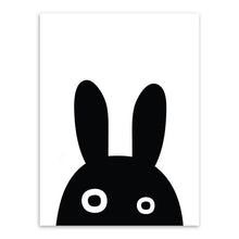 Load image into Gallery viewer, Black White Kawaii Animal Bear Rabbit Poster A4 Nordic Baby Kids Room Wall Art Print Pictures Home Deco Canvas Painting No Frame
