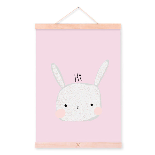 Kawaii Animal Quote Rabbit Cat A4 Wooden Framed Poster Nordic Baby Room Wall Art Canvas Painting Picture Print Home Decor Scroll