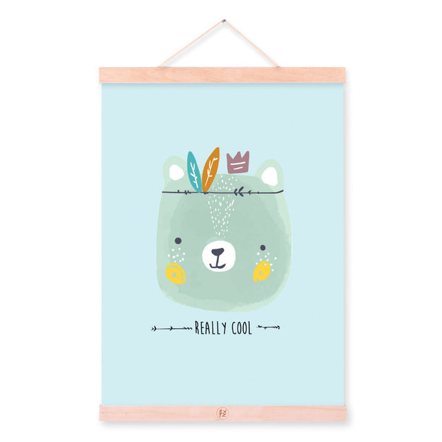 Kawaii Animal Quote Rabbit Cat A4 Wooden Framed Poster Nordic Baby Room Wall Art Canvas Painting Picture Print Home Decor Scroll