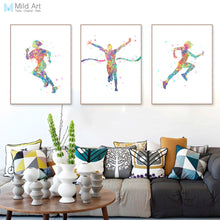 Load image into Gallery viewer, Triptych Modern Abstract Watercolor Running Art Print Poster Sports Man Wall Picture Canvas Paintin Boys Room Home Deco No Frame
