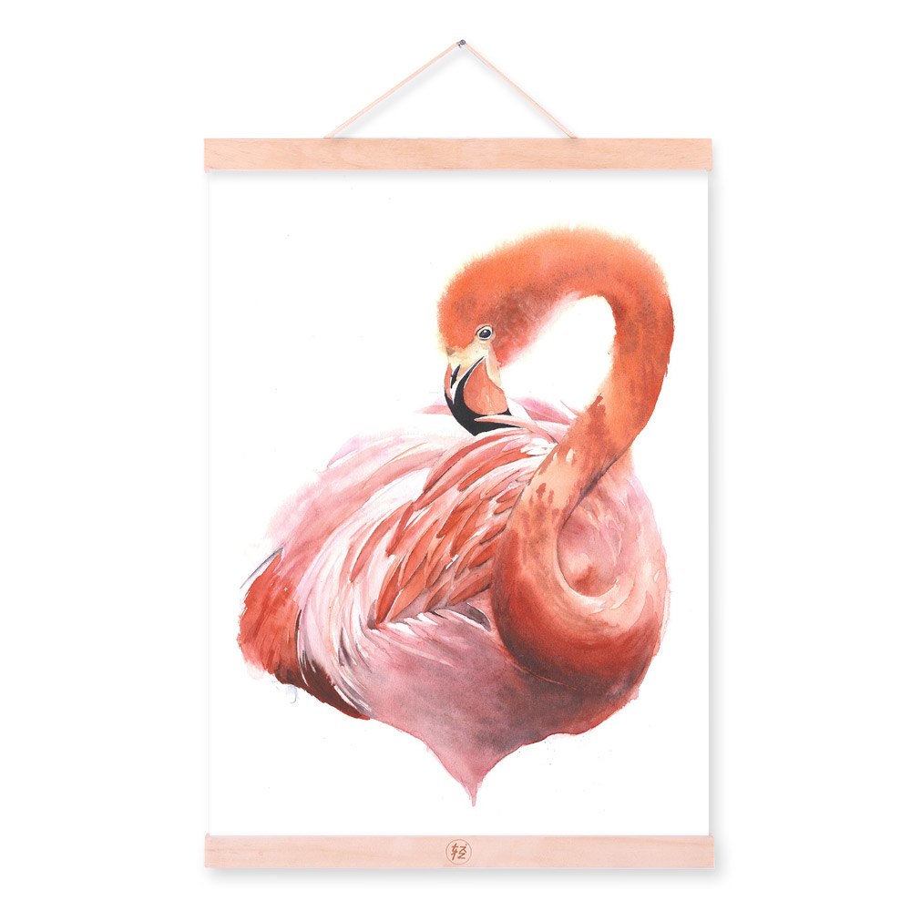 Modern Watercolor Flamingo Animal Poster A4 Wooden Framed Wall Art Print Picture Canvas Painting Nordic Living Room Decor Scroll