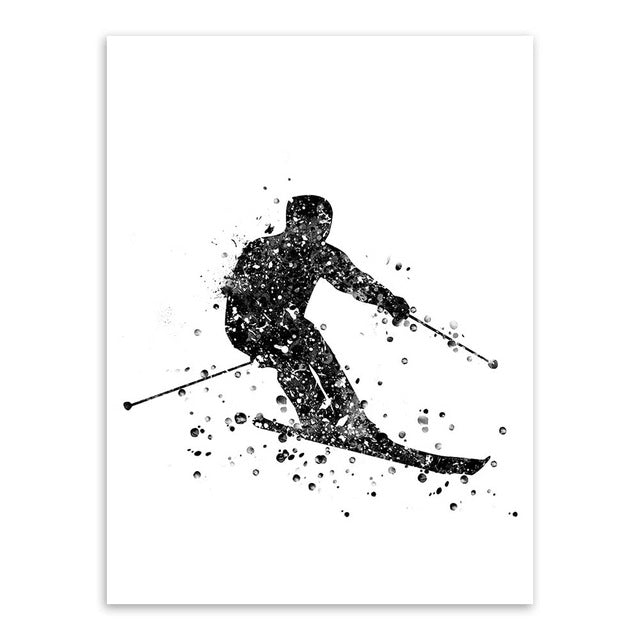 Triptych Modern Abstract Watercolor Skiing Art Print Poster Sports Man Wall Picture Canvas Painting Boys Room Home Deco No Frame