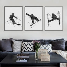 Load image into Gallery viewer, Triptych Modern Abstract Watercolor Skiing Art Print Poster Sports Man Wall Picture Canvas Painting Boys Room Home Deco No Frame
