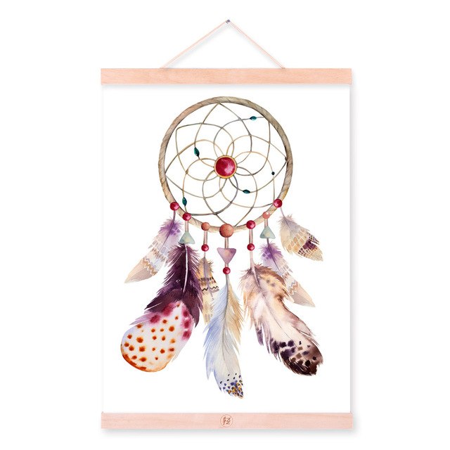 Indian Vintage Dreamcatcher Feather Wooden Framed Canvas Paintings Nordic Living Room Home Decor Wall Art Pictures Poster Scroll