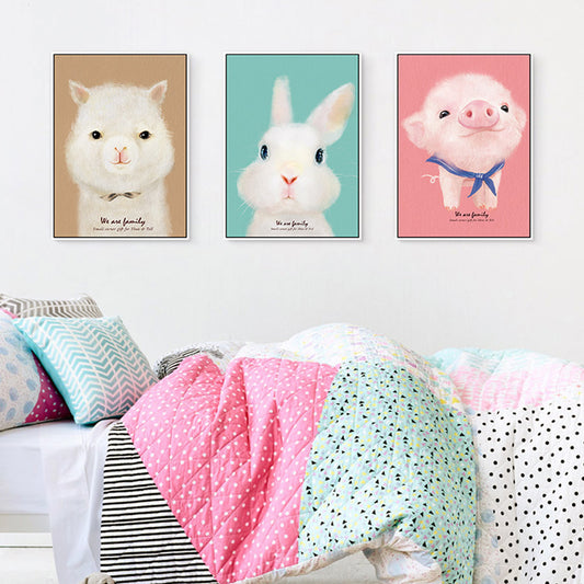 Cute Cartoon Animals Canvas Painting Girls Nursery Posters Print Nordic Wall Art Pictures for Kids Room Home Decoration Unframed