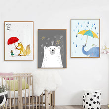 Load image into Gallery viewer, Cartoon Animals Canvas Paintings Nursery Kawaii Posters and Prints Nordic Wall Art Pictures for Kids Bedroom Home Decor No Frame
