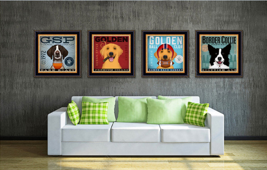 Creatively Vintage Dog Canvas Painting Animals Posters and Prints Wall Art Pictures for Living Room Home Bar Decor Unframed