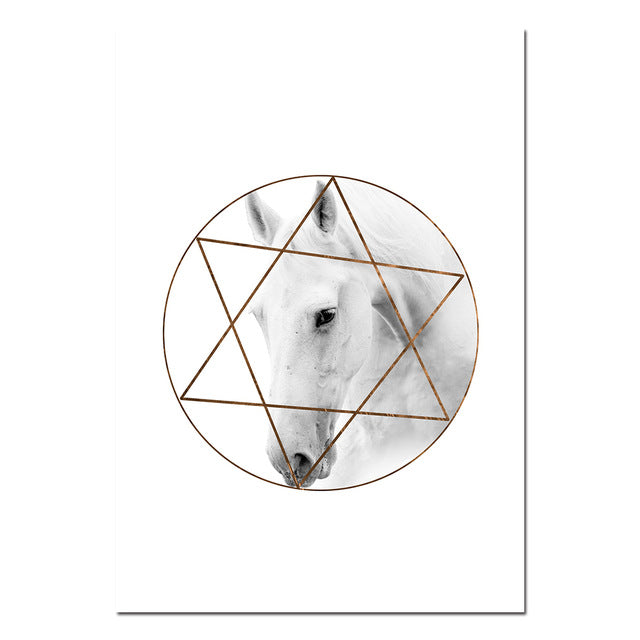 White Horse Animal Wall Art Posters Nordic Style Prints Abstract Painting Wall Pictures for Living Room Modern Home Decor