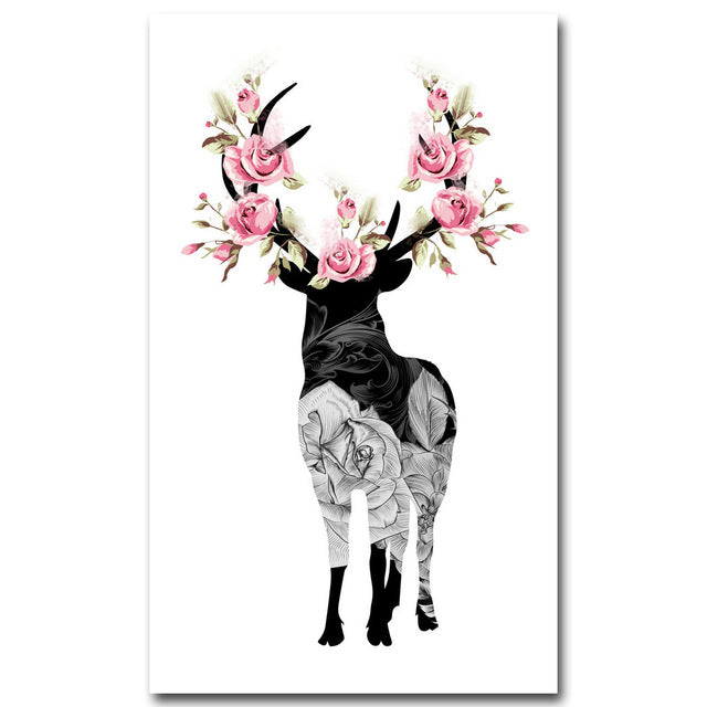 3 pcs Nordic Art Deer Flower Antlers Poster Vintage Minimalist Canvas Painting A4 Wall Picture Print Modern Home Room Decor C216