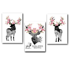 Load image into Gallery viewer, 3 pcs Nordic Art Deer Flower Antlers Poster Vintage Minimalist Canvas Painting A4 Wall Picture Print Modern Home Room Decor C216
