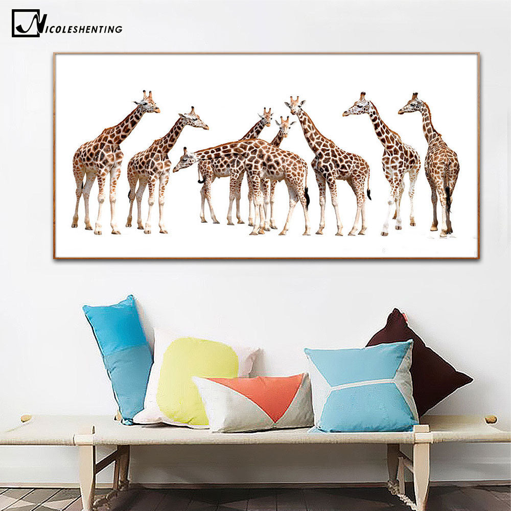 Giraffe Family Canvas Poster Minimalist Art Canvas Painting Animal Wall Picture Print Modern Children Living Room Decoration 242