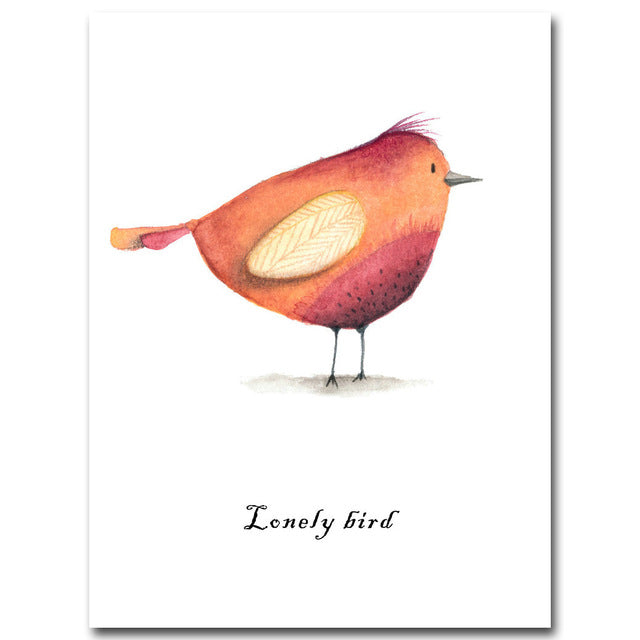 Nordic Art Loney Bird Watercolor Animal Minimalist Canvas Poster Painting Wall Picture Print Modern Home Bedroom Decoration