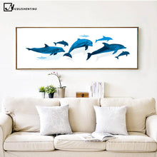 Load image into Gallery viewer, Blue Dolphin Canvas Poster Minimalist Art Painting Wall Picture Long Banner Print Living Room Decor Baby Bedroom Decoration
