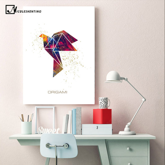 Nordic Style Watercolor Geometry Bird Poster Print Wall Art Canvas Painting Abstract Wall Picture for Living Room Home Decor