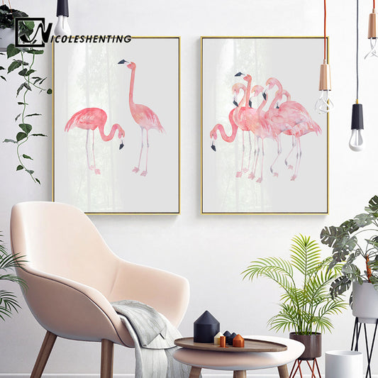 Watercolor Bird Flamingo Canvas Poster Wall Art Canvas Prints Minimalist Painting Wall Picture for Bedroom Modern Home Decor