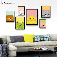 Load image into Gallery viewer, NICOLESHENTING Cartoon Animal Bear Pig Cat Minimalist Art Canvas Poster Painting Nursery Wall Picture  Modern Baby Room Decor
