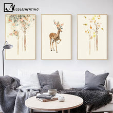 Load image into Gallery viewer, Deer Forest Abstract Posters and Prints Landscape Painting Wall Art Canvas Picture for Living Room Nordic Decoration
