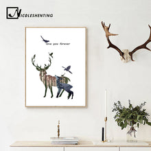 Load image into Gallery viewer, Deer Forest Silhouette Wall Art Canvas Nordic Posters and Prints Abstract Painting Wall Pictures for Living Room Home Decor
