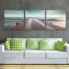 Load image into Gallery viewer, 3 Piece Seascape Wall Art Wooden Bridge Painting On Canvas Sunset Ocean Pictures Unique Gift For Home Decoration (Unframed)

