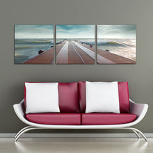 Load image into Gallery viewer, 3 Piece Seascape Wall Art Wooden Bridge Painting On Canvas Sunset Ocean Pictures Unique Gift For Home Decoration (Unframed)
