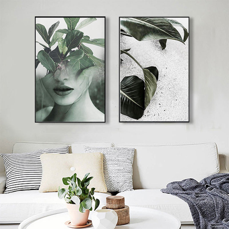 Nordic Decoration Art Poster Paintings Leaf Girl Wall Art Canvas Painting Canvas Art Print Posters And Prints Unframed Picture