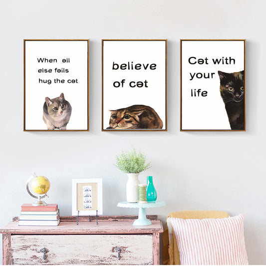 Fashion Cute Cat Canvas Painting Classic Quotes Animals Posters and Prints Wall Art Pictures for Living Room Home Decor Unframed