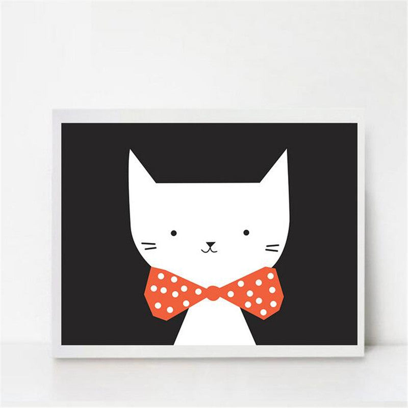 nordic children room decoration painting hello lovely bowknot cat you me poster painting print art WT0020