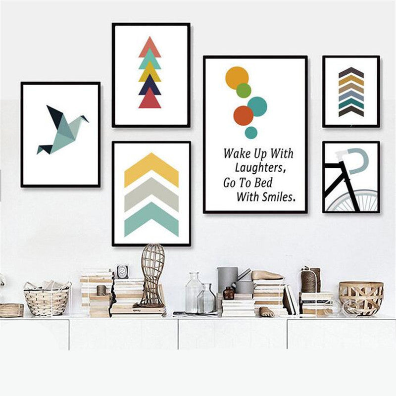 nordic room decoration painting wake up with laughters arrow head signs print art poster painting WT0021